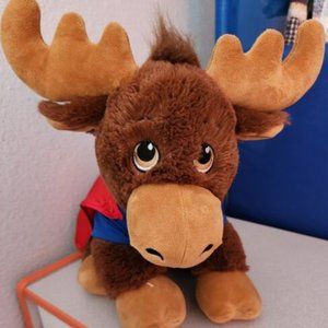 Build A Bear Workshop Stuffed Plush Brown Moose NWOT 15” With super hero red cap